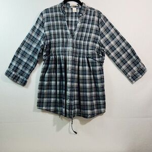 Zoe D Plaid 3/4 Sleeve Button Down V-Neck Size Med Cottage EUC